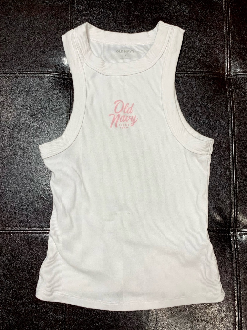 🌈6/$10 Old Navy White Ribbed Tank with Pink Script Logo